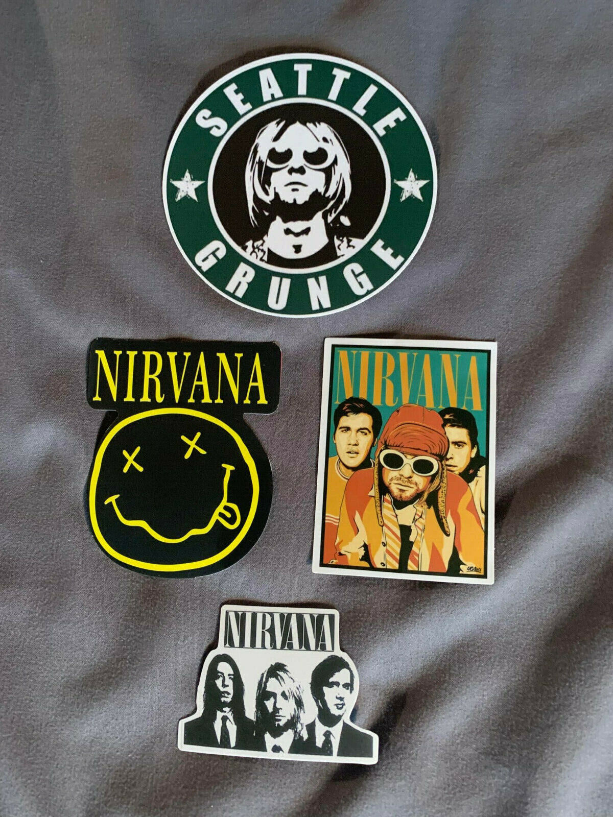 Lot (4) Nirvana Kurt Cobain 1 1/2" To 3 1/2" Band Photo Logo Stickers Fast! Free