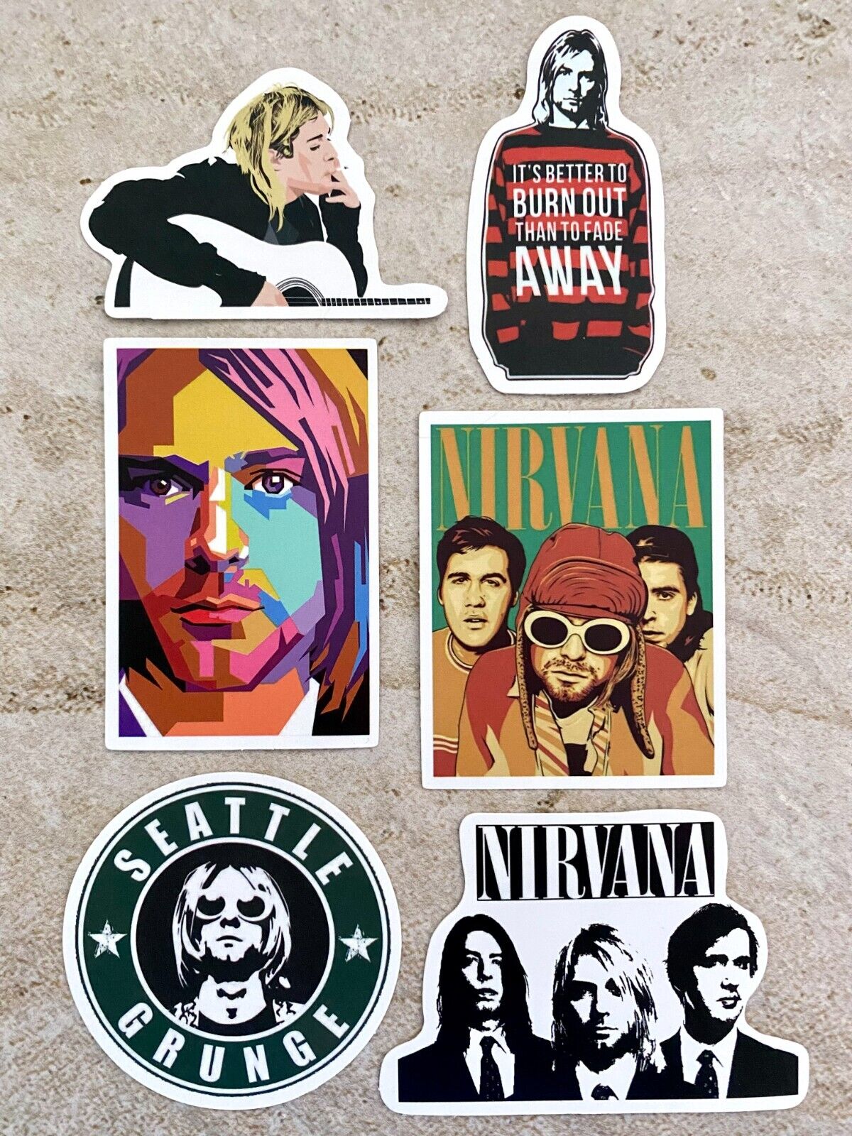 Nirvana Lot Of Small Vinyl Stickers, Kurt Cobain, Seattle Grunge, New