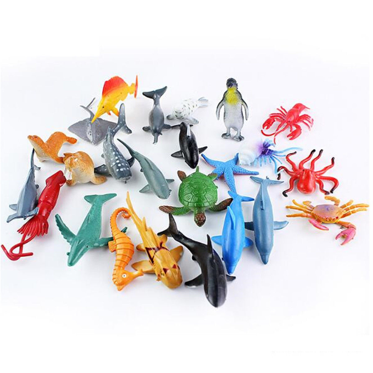 24pcs/set Plastic Ocean Animals Figure Sea Creatures Model Toys Dolphin Turtle