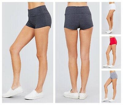 Womens High Waist Yoga Athletic Cotton Stretch Foldover Mini Hot Shorts S-l