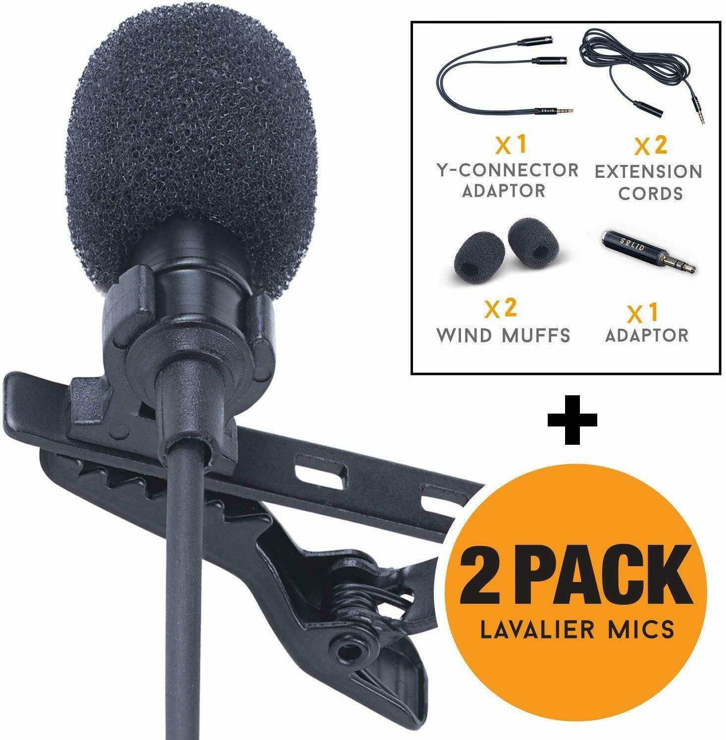 Lapel Microphone Lavalier Mic 2-pack - Compatible With Most Devices, Hands Free