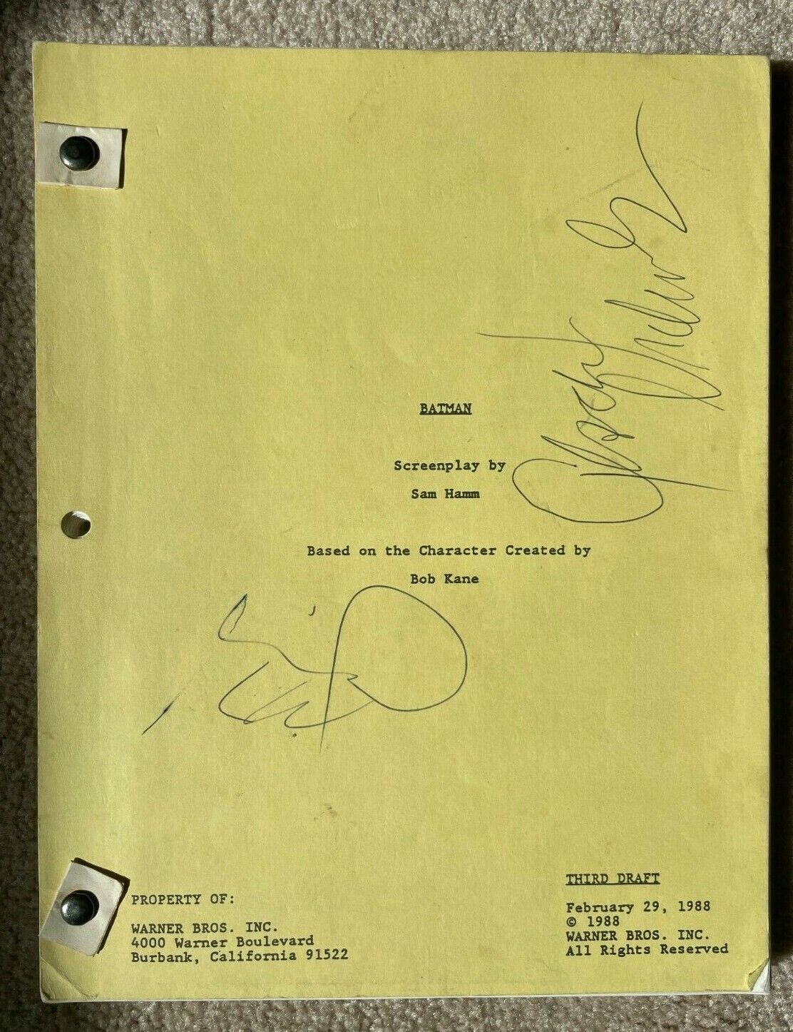 Original Signed Batman Script, Jack Nicholson, Joker, Keaton W/ Auction Catalog