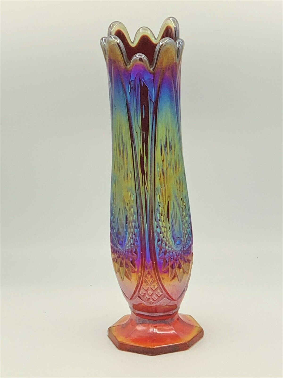 Vintage Iridescent Indiana Heirloom Red Sunset 11'' Carnival  Vase