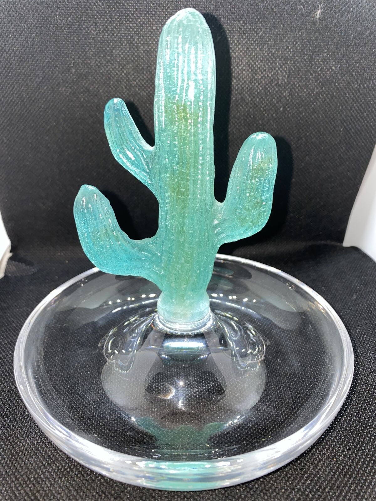 Daum France Glass Cactus Trinket Dish Signed