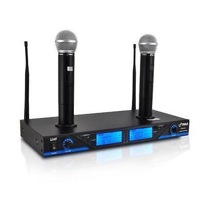 New 2 Channel Uhf Handheld 2 Microphone System W/ Rechargeable Dock Lcd Display