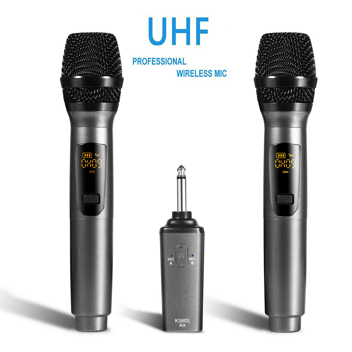 Pro Uhf Rechargeable Wireless Handheld Microphone+receiver Lcd Karaoke Church Us