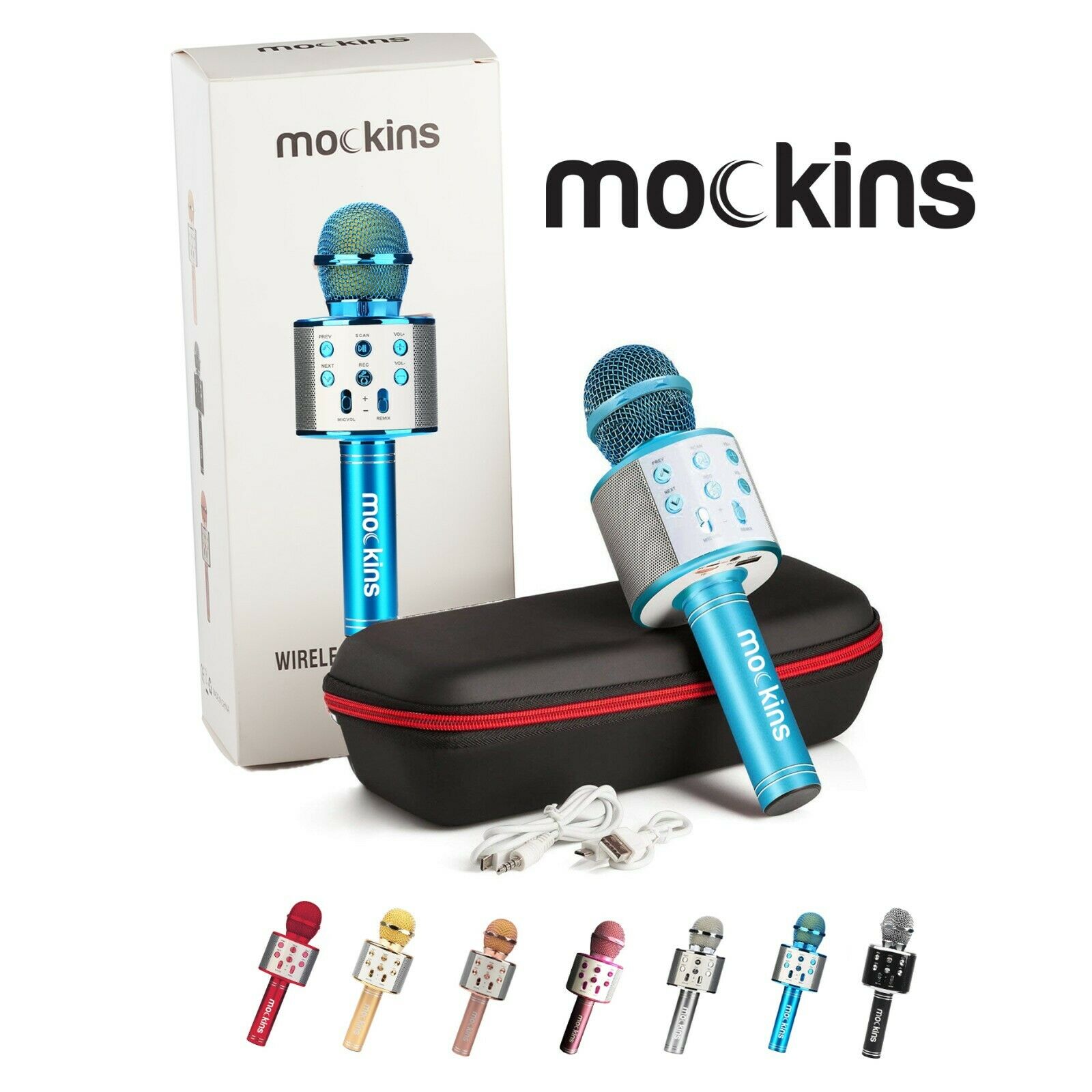 Mockins Portable Wireless Bluetooth Karaoke Microphone Blue Holiday Gift Kids