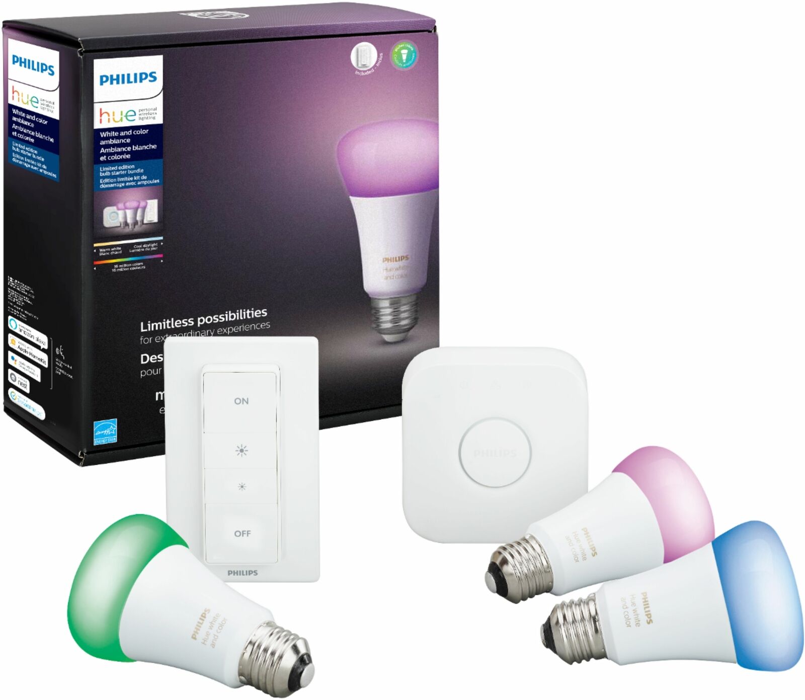 Philips - Hue White & Color Ambiance A19 Led Starter Kit - Multicolor