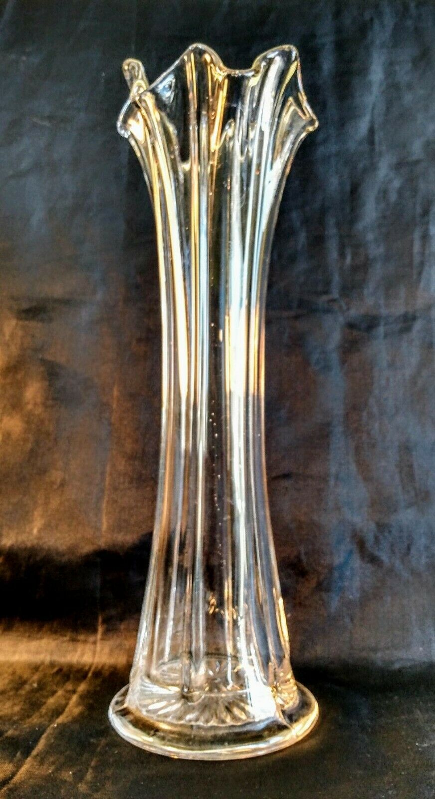 Haunted Vintage Large Clear Glass Stretch Swung Ruffled 12.75" Vase