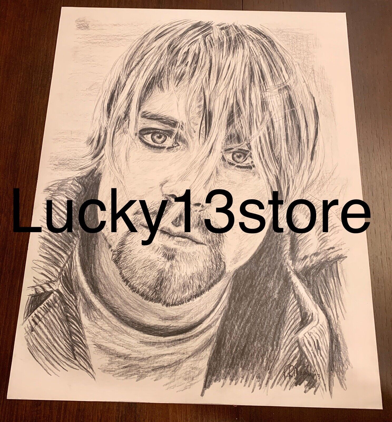 Rare 20” X  16” Kurt Cobain Sketch Print Nirvana Grunge Rock