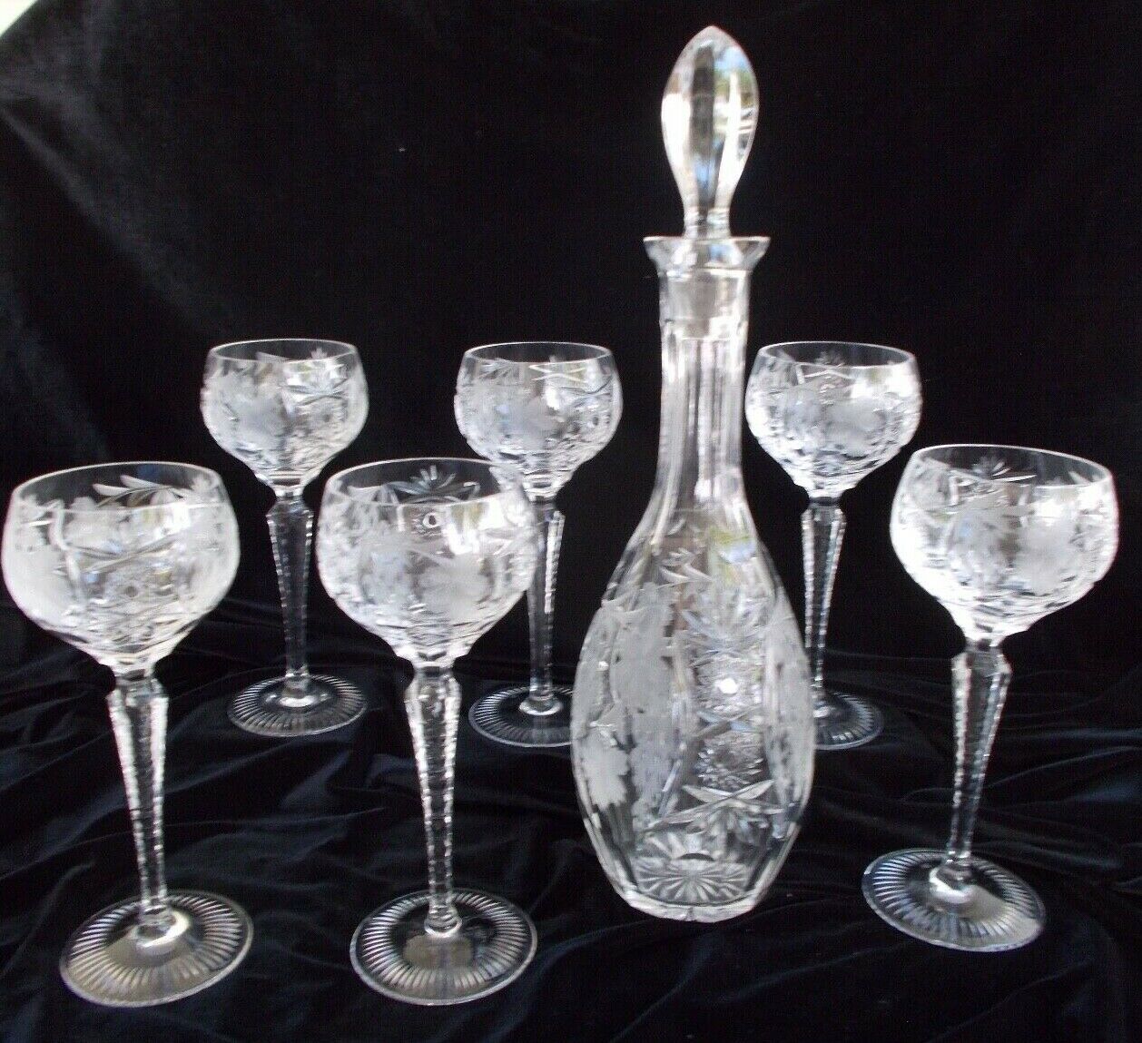 Nachtmann Traube Cut Crystal Wine Decanter And 6 Wine Hocks - Perfect Condition