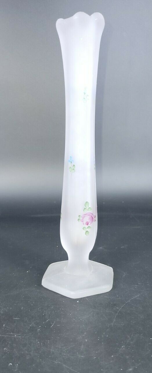 Vintage Westmoreland Frosted Satin Swung Fluted Glass Hand Painted Bud Vase