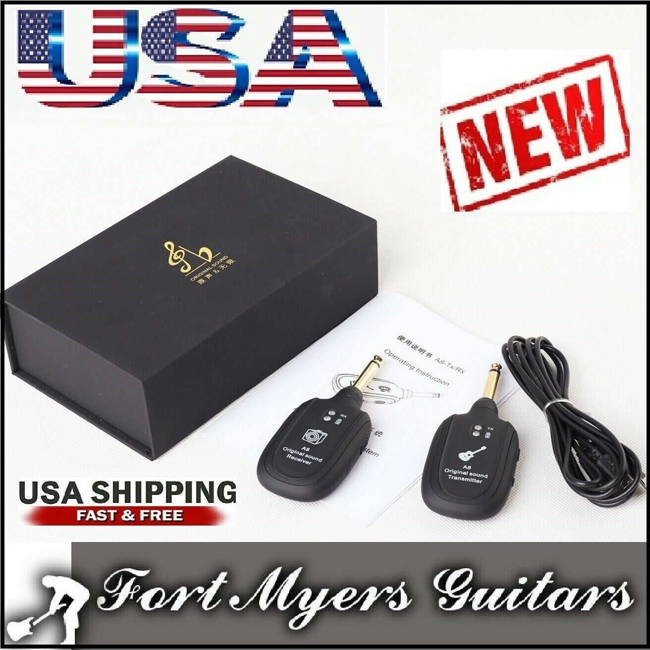 New Guitar Wireless System Transmitter Receiver Rechargeable Usa Bass Uhf Home