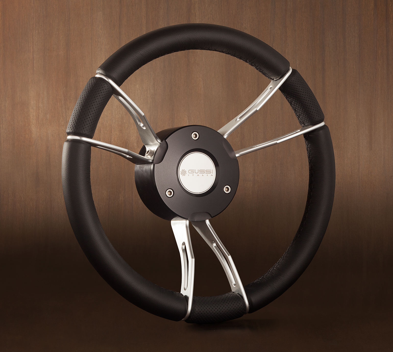New Gussi Italia Boat Steering Wheel Selfleveling Center Black Leather Keyedhub