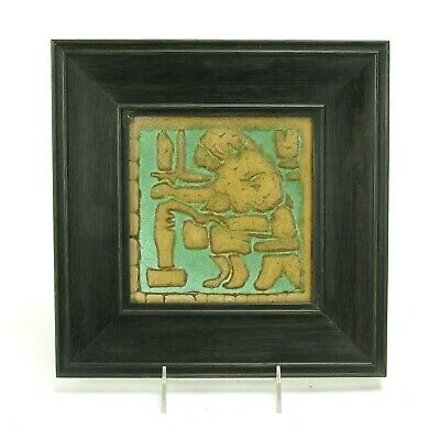 Grueby Pottery Faience 6x6 Potter Wool Spinner Tile Arts & Crafts Matte Green