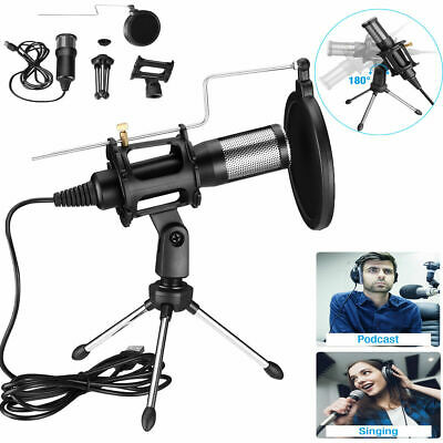 Usb Condenser Microphone W/ Tripod Stand For Game Chat Audio Recording Computer