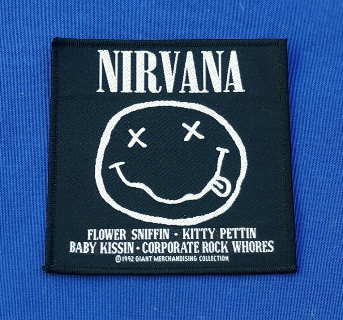 Vtg 1992 Nirvana Smiley Face Patch Giant Merch Heavy Metal Grunge Trash Music