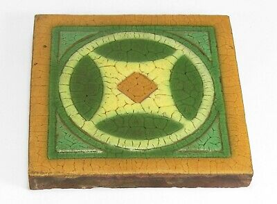 Grueby Pottery Faience 8" X 8" Circle Design Tile Arts & Crafts Matte Green