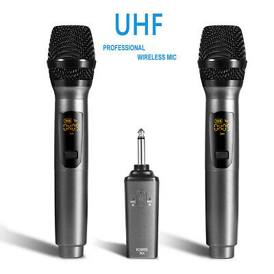 Uhf Wireless Rechargeable Dual Handheld Dynamic Vocal Microphone System+receiver