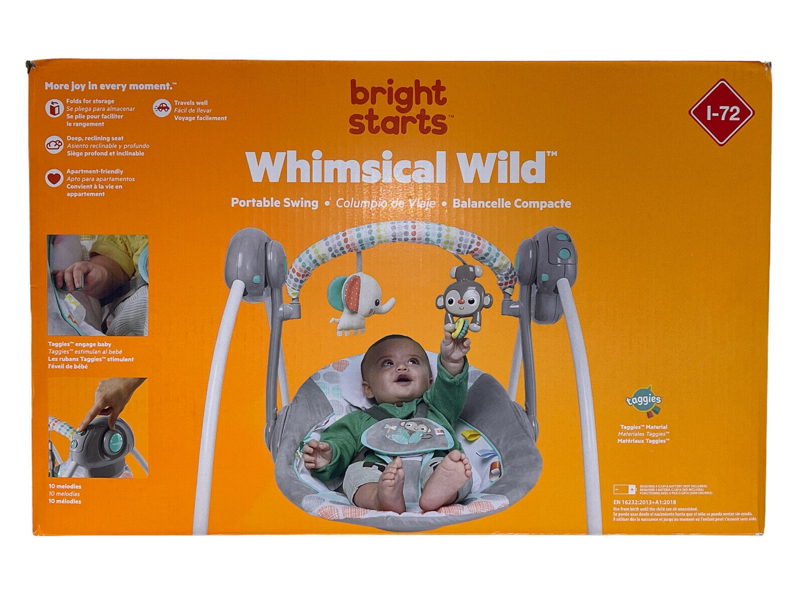Bright Starts Whimsical Wild Portable Swing Baby Toddler Space Saving Travel Fun