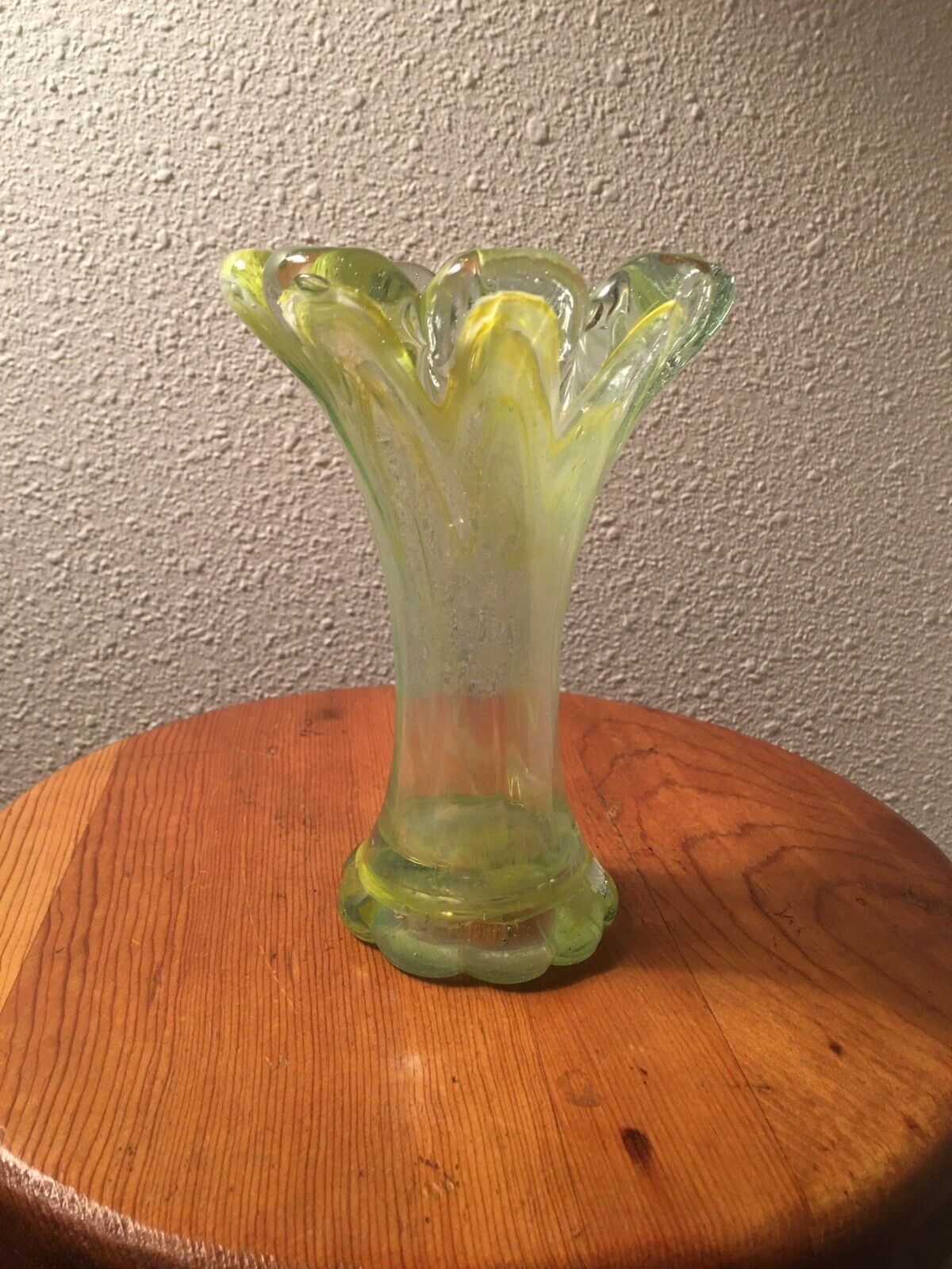 Vintage Green Swirl Stretched Glass Finger Bud Vase