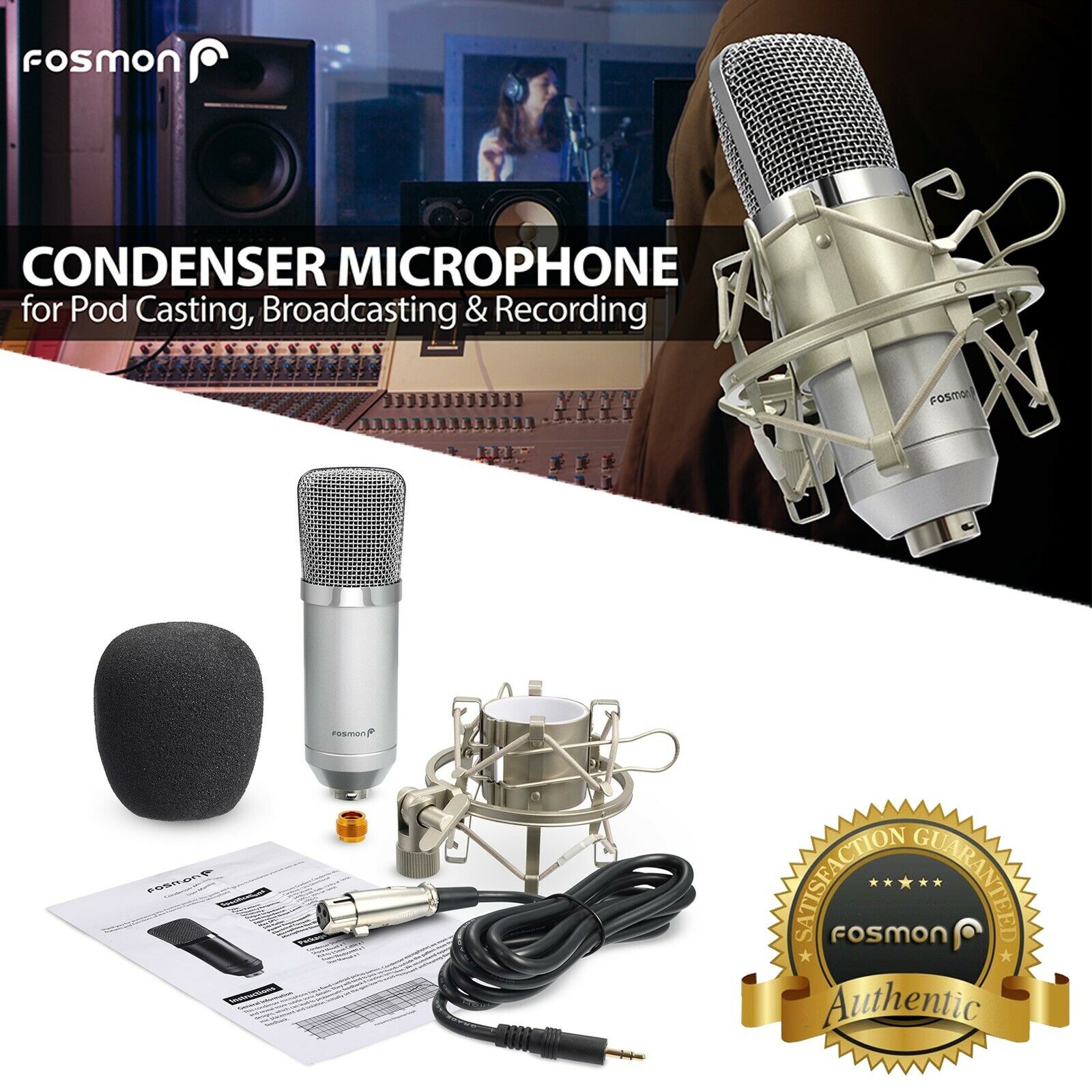 3.5mm Usb Podcast Studio Pro Condenser Microphone Recording Mic Shock Mount Kit