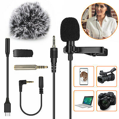 3.5mm Jack Clip-on Lapel Lavalier Microphone Condenser Mic For Iphone Android Pc
