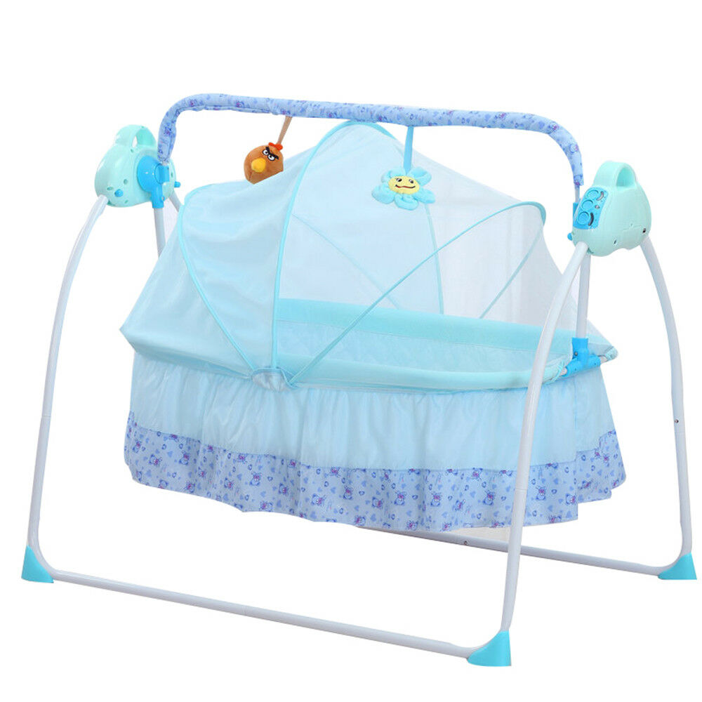 Electric Baby Cradles Bed Auto Baby Crib Cradle Rocking Chair Sleep Bed Blue