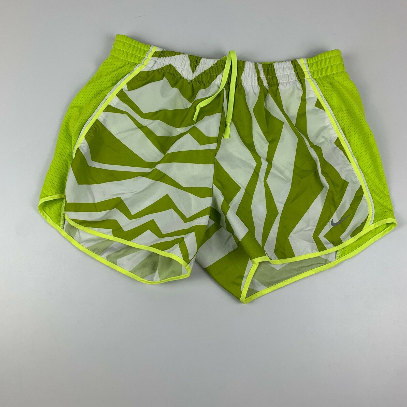 Nike Women's S Lined Running Shorts Dri Fit Green Geometric Print